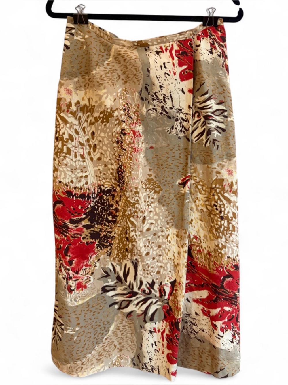 Nygard Vintage Silk Linen Abstract Multicolor Pattern Midi Skirt Boho Casual